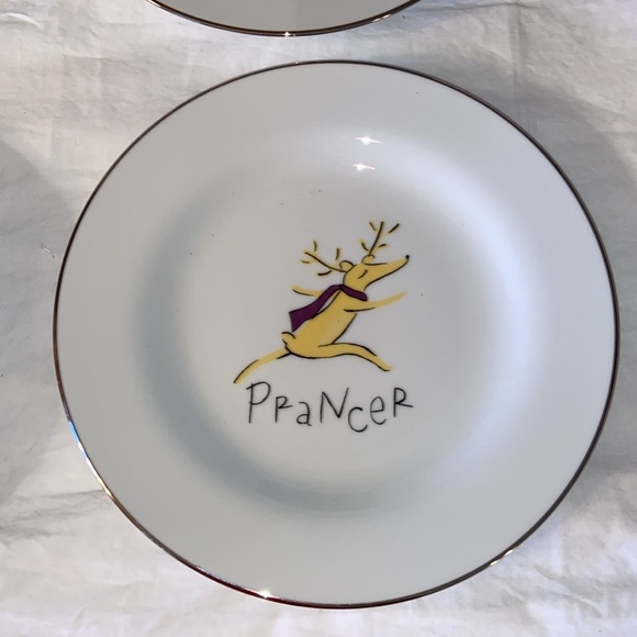 Pottery Barn Reindeer Dessert Plates set of 4 Dasher Dancer Prancer Vixen - Picture 5 of 8